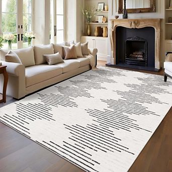 Washable Modern Solid Area Rugs Non Slip Striped Geometric Design