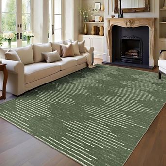 Washable Modern Solid Area Rugs Non Slip Striped Geometric Design