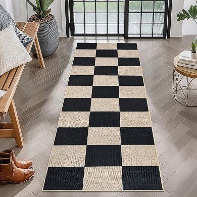 Black Machine Washable Living Room Bedroom Dining Room Classroom Geometric Checkered Modern