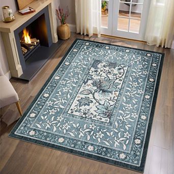 Vintage Floral Print Area Rugs Botanical Area Rugss for Living Room Washable
