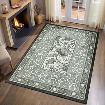 Vintage Floral Print Area Rugs Botanical Area Rugss for Living Room Washable