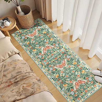 Farmhouse Floral Area Rugs Botanical Butterfly Printed Carpet