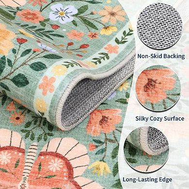 Farmhouse Floral Area Rugs Botanical Butterfly Printed Carpet