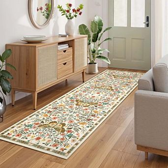 Farmhouse Floral Area Rugs Botanical Butterfly Printed Carpet
