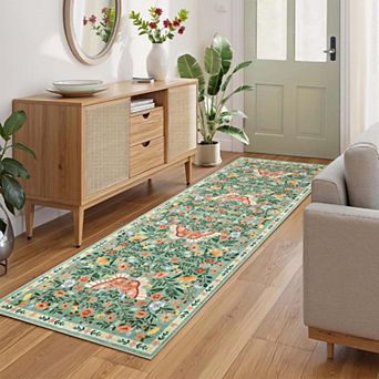 Farmhouse Floral Area Rugs Botanical Butterfly Printed Carpet