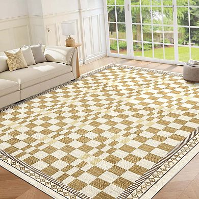 Checkered Area Rugs Farmhouse Washable Soft Non Slip Stain Resistant