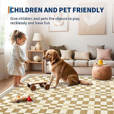 Checkered Area Rugs Farmhouse Washable Soft Non Slip Stain Resistant