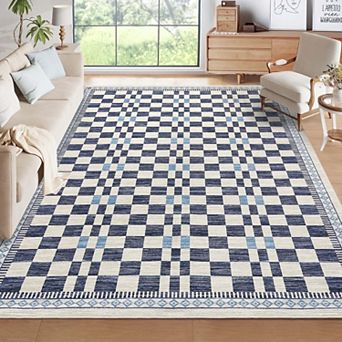 Checkered Area Rugs Farmhouse Washable Soft Non Slip Stain Resistant