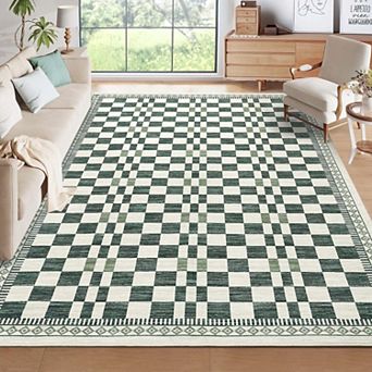 Checkered Area Rugs Farmhouse Washable Soft Non Slip Stain Resistant