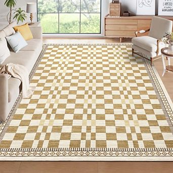 Checkered Area Rugs Farmhouse Washable Soft Non Slip Stain Resistant