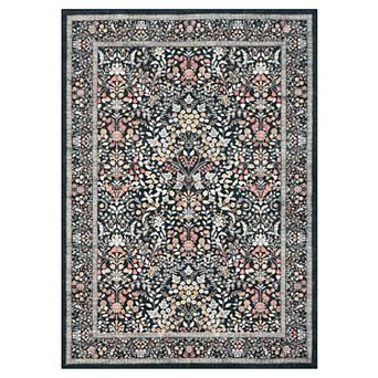Black Indoor Modern Floral Print Living Room Bedroom Dining Room Stain Resistant Non Slip