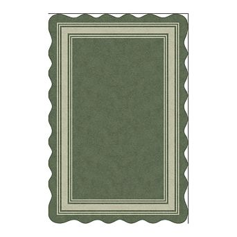 Contemporary Scalloped Border Washable Area Rug Ultra Thin Non Slip Carpet for Living Room Bedroom
