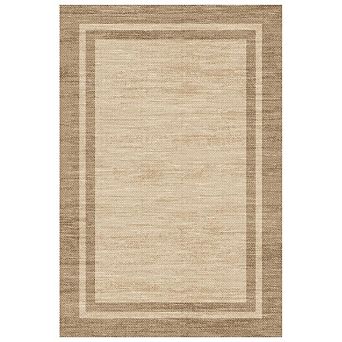 FairOnly Geometric Frame Area Rug Low Pile Washable Non Slip Rug for Mordern Living Room Bedroom