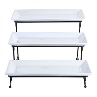 Gibson Home Gracious Dining 3 tier Serving Set with Plates and Metal Stand