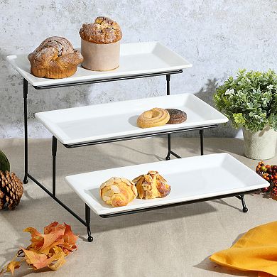 Gibson Home Gracious Dining 3 Tier Serving Set with Plates and Metal Stand