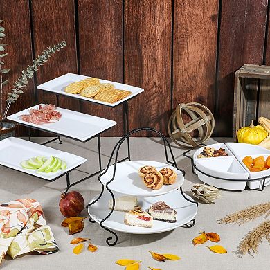 Gibson Home Gracious Dining 3 Tier Serving Set with Plates and Metal Stand