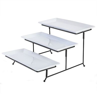 Gibson Home Gracious Dining 3 Tier Serving Set with Plates and Metal Stand