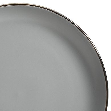 Gibson Home Rockaway 16 Piece Plates and Bowls Matte Glaze Gold Rim Set