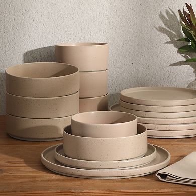 Gibson Elite Tatum Premium Porcelain Matte Reactive Glaze 16 Piece Stackable Dishes Dinnerware Set