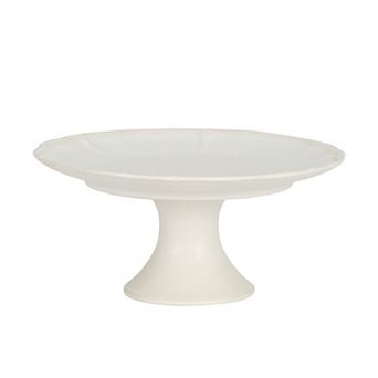 Gibson Elite Vista Rossio 10.6 in White Ceramic Scalloped Cake Stand, Pedestal Dessert Cupcake Stand