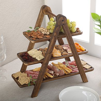 Gibson Home Truss Peak 3 Tier Serving Tray for Parties with Collapsible Rack