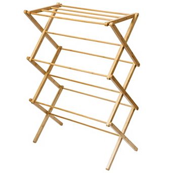 Gibson Home Foldable Bamboo Drying Rack Two Tier Collapsible Laundry Drying Stand
