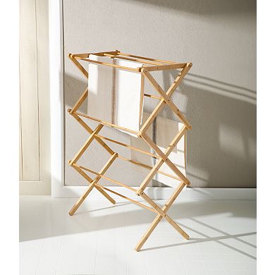 Gibson Home Foldable Bamboo Drying Rack Two Tier Collapsible Laundry Drying Stand