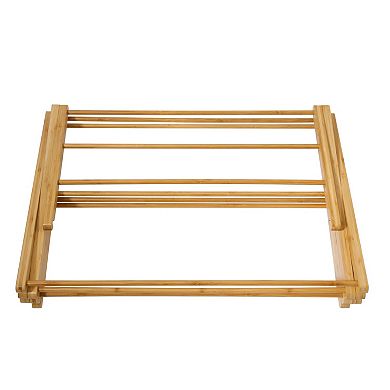Gibson Home Foldable Bamboo Drying Rack Two Tier Collapsible Laundry Drying Stand