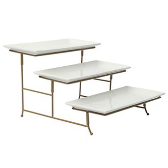 Gibson Home Gracious Dining 3 tier Rectangle Plate Serving Set with Metal Stand