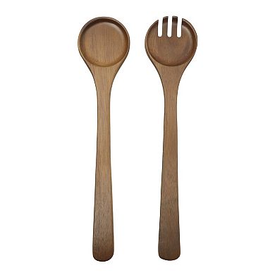 Gibson Home Laurelton Large Acacia Wood Salad Serving Bowl Set with Serving Tools