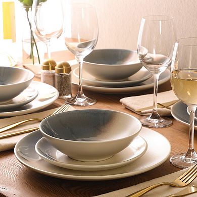 Gibson Elite Crescenton 12 Piece Stoneware Reactive Plates and Bowls Set