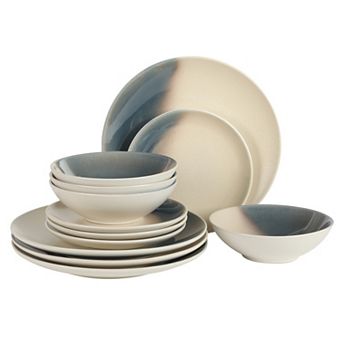 Gibson Elite Crescenton 12 pc Stoneware Reactive Plates and Bowls Set