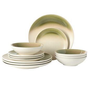 Gibson Elite Crescenton 12 pc Stoneware Reactive Plates and Bowls Set