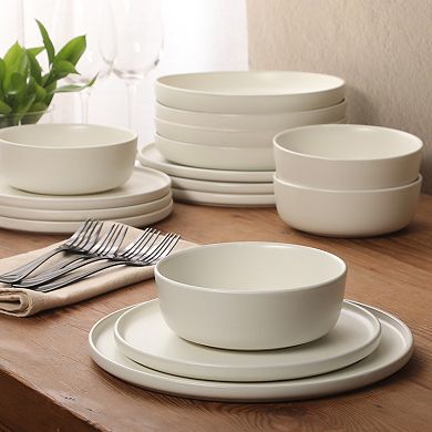 Gibson Elite Bayou Moon 16 Piece Stoneware Reactive Plates and Bowls Set