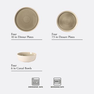 Gibson Elite Tahoe Sunset 12 Piece Reactive Stoneware Plates and Bowls Durable Dinnerware Set
