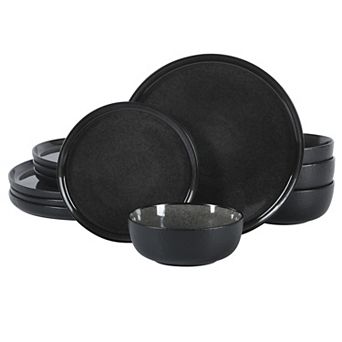 Gibson Elite Tahoe Sunset 12 pc Reactive Stoneware Plates and Bowls Durable Dinnerware Set