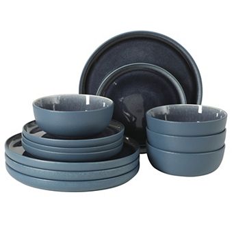 Gibson Elite Tahoe Sunset 12 pc Reactive Stoneware Plates and Bowls Durable Dinnerware Set