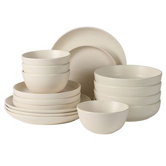 Gibson Elite Leeds Court 16 pc Stoneware Speckle Reactive Plates and Bowls Set