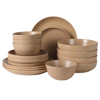 Gibson Elite Leeds Court 16 pc Stoneware Speckle Reactive Plates and Bowls Set