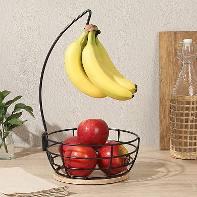 Gibson Home Fruit Basket Bowl with Banana Hanger Countertop Produce Stand
