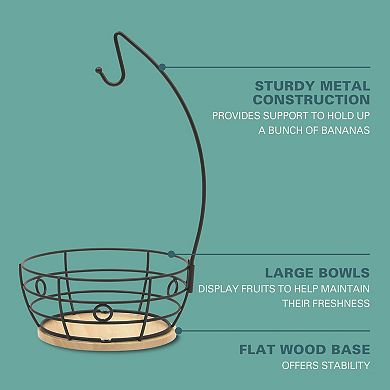 Gibson Home Fruit Basket Bowl with Banana Hanger Countertop Produce Stand