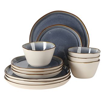 Gibson Elite Alegria River 12 pc Stoneware Reactive Plates and Bowls Set