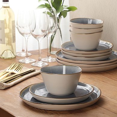 Gibson Elite Alegria River 12 Piece Stoneware Reactive Plates and Bowls Set