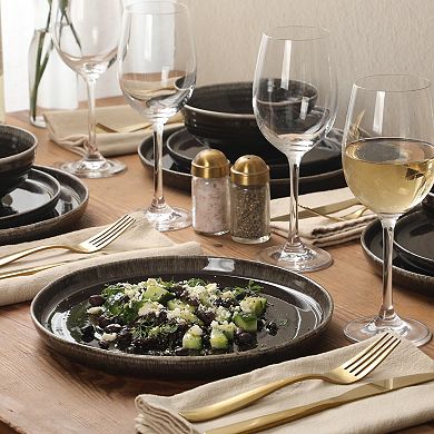 Gibson Elite Eclipse Swirls 12 Piece Stoneware Reactive Plates and Bowls Set
