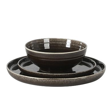 Gibson Elite Eclipse Swirls 12 Piece Stoneware Reactive Plates and Bowls Set
