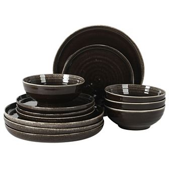 Gibson Elite Eclipse Swirls 12 pc Stoneware Reactive Plates and Bowls Set