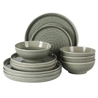 Gibson Elite Eclipse Swirls 12 pc Stoneware Reactive Plates and Bowls Set