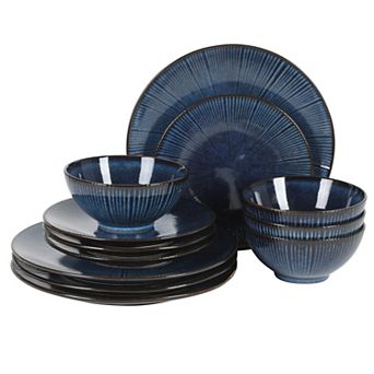 Gibson Elite Midnight Luna 12 pc Stoneware Reactive Plates and Bowls Set
