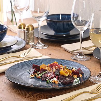 Gibson Elite Midnight Luna 12 Piece Stoneware Reactive Plates and Bowls Set