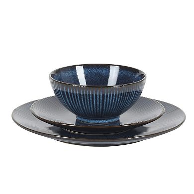 Gibson Elite Midnight Luna 12 Piece Stoneware Reactive Plates and Bowls Set